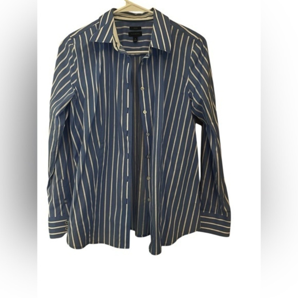 Talbots Classic Blue and Cream Striped Blouse